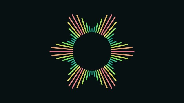 Circular Audio Spectrum Bars in Tropical Colors on Dark Background