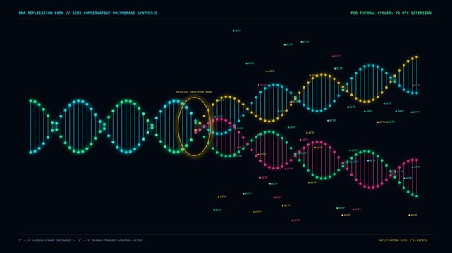 DNA replication fork unzipping helix in PCR amplification