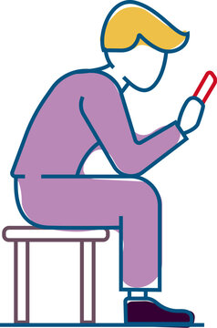 Man Sitting on a Chair Using a Mobile Phone. Flat Vector Illustration