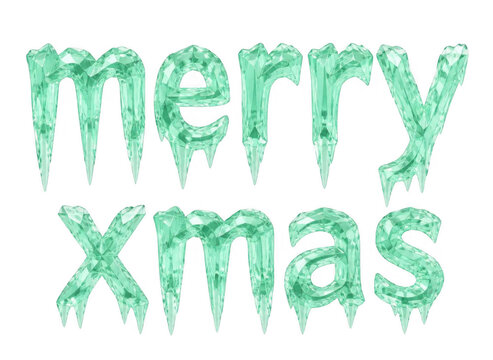 Merry xmas text made of ice on transparent background