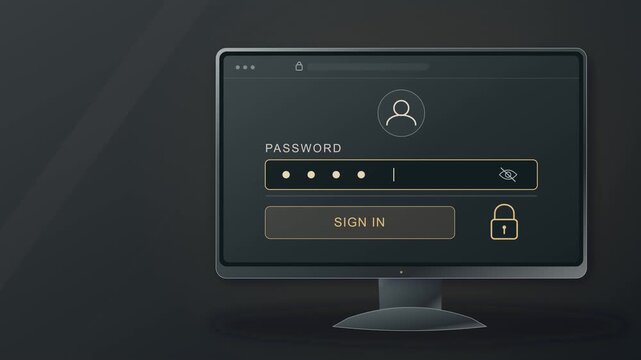 Password Authentication on Computer Screen with Unlocking Padlock, Dark 4K Animation