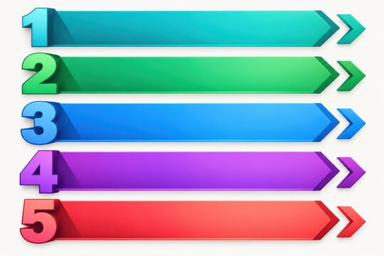 Colorful numbered list banner arrows from one to five for infographics.