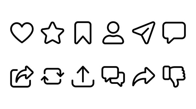 Minimalist Social Media Interface Icon Set for Sharing and Engagemen
