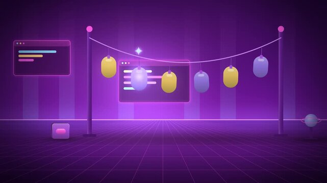 Garland of token pennants with a moving highlight centered view