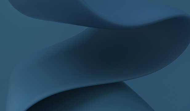 A dark blue abstract background displays a smooth folded 3D wave