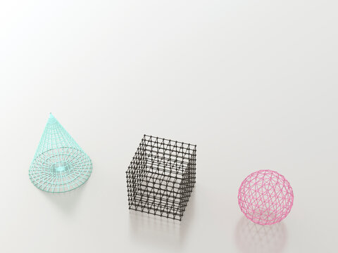 Sphere, cube and cone, 3D-Rendering