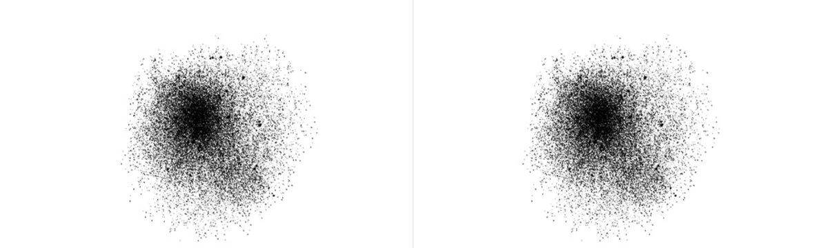 Black ink splatter spray effect on transparent and white backgrounds for design.