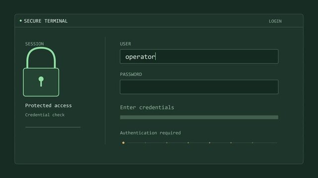 Secure Login Terminal with Password Verification and Access Granted Message, Green 4K Animation