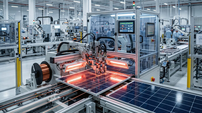 Automated solar cell stringer soldering multi-wire ribbons on silicon wafers