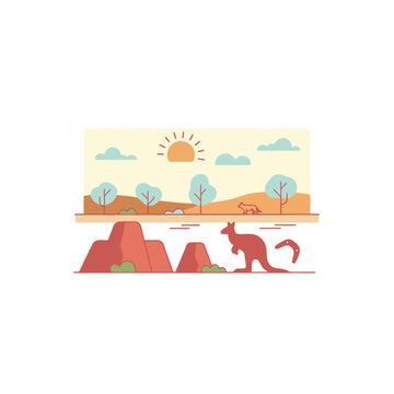 Flat vector illustration of a kangaroo in a desert landscape