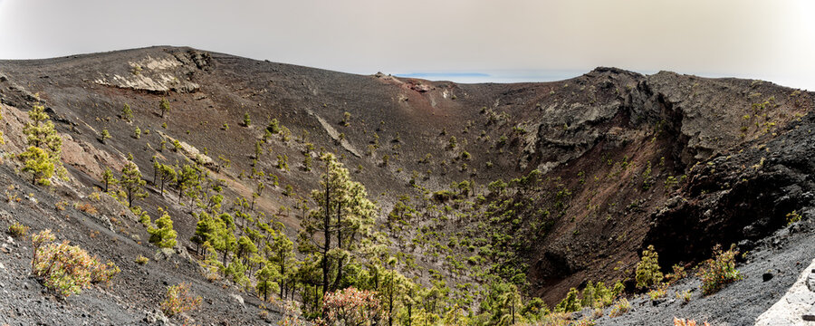 Crater of the Volcan de San Antonio, a volcano near Fuencaliente in the south of La Palma, Canary Islands, Spain.