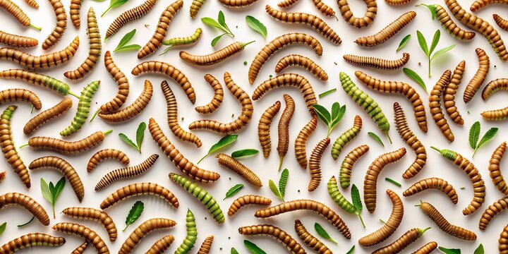 seamless pattern of  leaves & worms