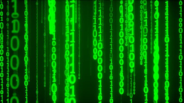 Abstract Digital Binary Code Matrix Falling Green Numbers Data Flow
