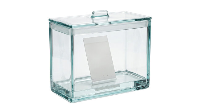 Clear glass thin layer chromatography development tank, rectangular laboratory TLC tank with lid, scientific glass container for chemistry analysis