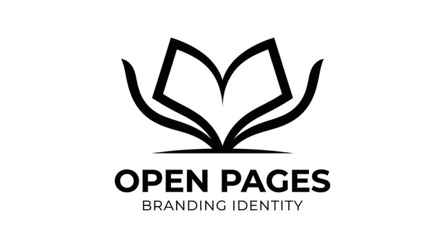 Abstract open book logo symbolizing knowledge and branding