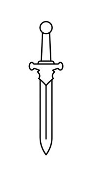 Simple black outline sword or dagger icon isolated on white background
