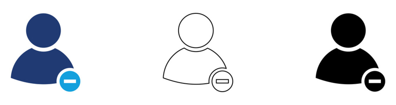 Multicolor User Remove Icon Set with Filled and Outline Styles for Account Deletion User Removal Profile Management and Digital Access Control Isolated on Transparent Background