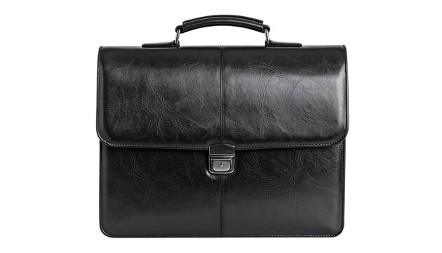 black leather briefcase isolated on transparent background
