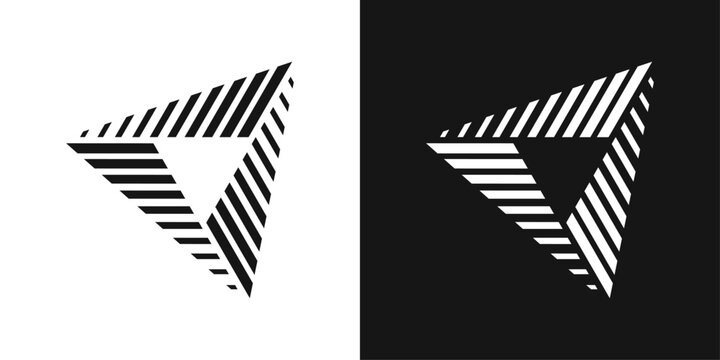 Impossible triangle logo. Abstract striped geometric illusion with a paradoxical triangular structure and dynamic lines.