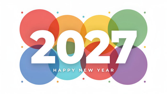 Vibrant colorful circles background featuring bold white typography celebrating the upcoming new year twenty twenty seven