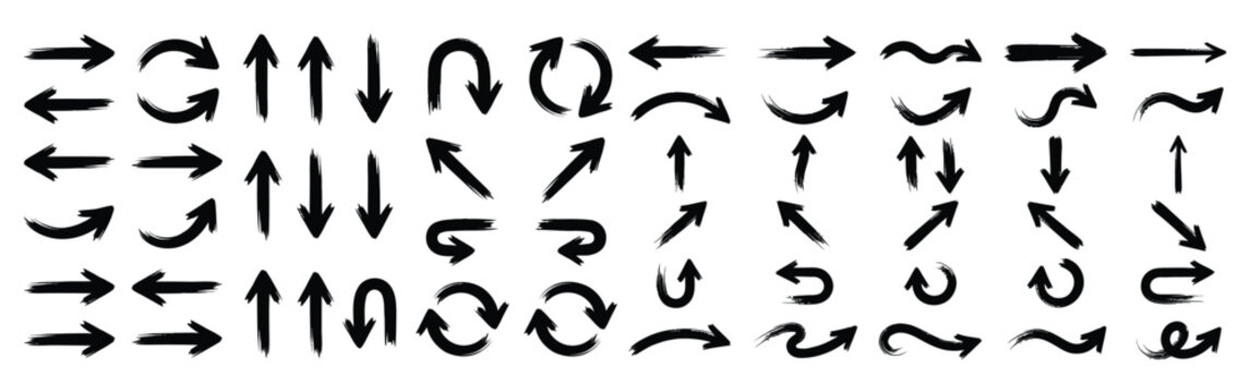 Collection of Diverse Black Hand Drawn Arrows on White Background Vector Illustration