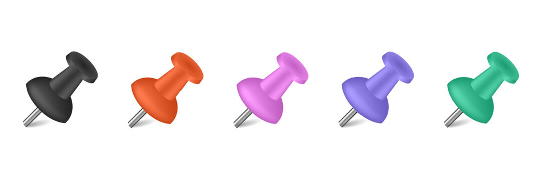 Set of colorful realistic push pins isolated on white background transparent background