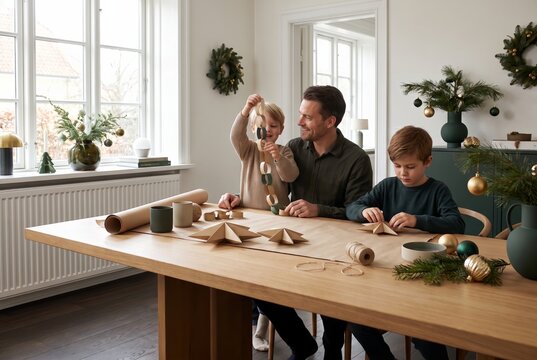 Family making christmas ornaments together at home