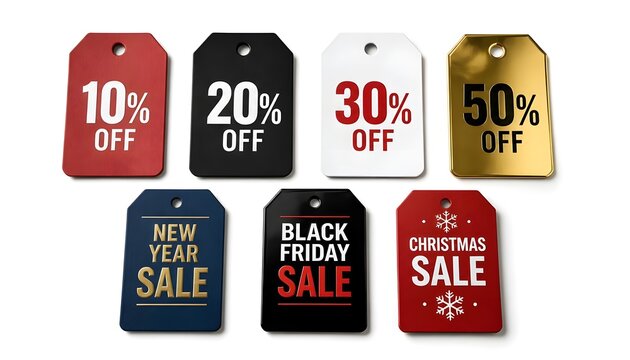 Realistic Three Dimensional Retail Sale Tags and Discount Labels Set