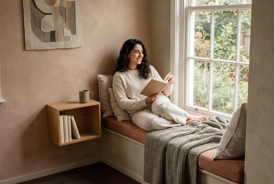 Person reading in a cozy bedroom reading nook