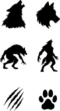 Werewolf Icon set, the silhouette of a werewolf