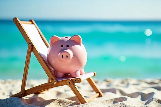 Piggy Bank Dreaming of a Beach Vacation with Ocean Views
