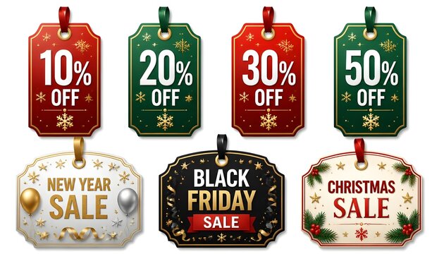 Festive Holiday Sale Tags Collection for Christmas and New Year Promotions