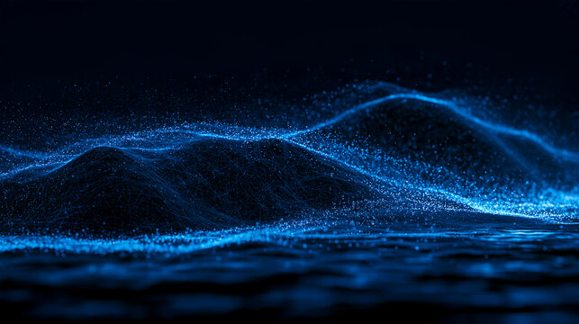 Abstract Digital Terrain Wave with Glowing Dots and Connecting Lines