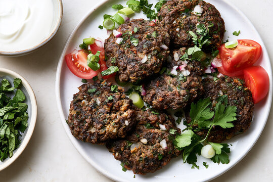 Syrian Herb and Ground Beef Latkes with Fresh Mint, Parsley and Cilantro