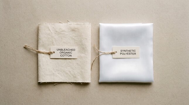 Comparing unbleached organic cotton and synthetic polyester fabric