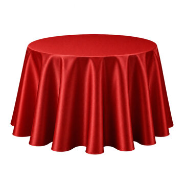 Round banquet table with satin tablecloth, isolated on transparent background for wedding reception, event decoration and elegant dining