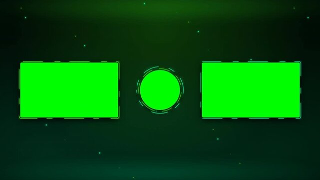 A green screen end screen template with glowing neon borders for YouTube video outro design and social media marketing