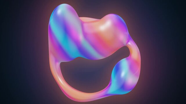 Abstract iridescent organic fluid shape morphing with subtle light shifts in dark background during animation
