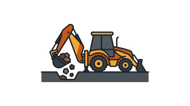 Yellow backhoe loader digging a trench in the ground.
