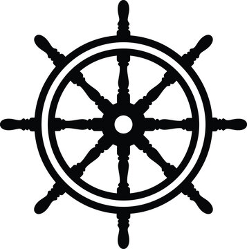 Ship wheel silhouette vector. Ship helm vector icon