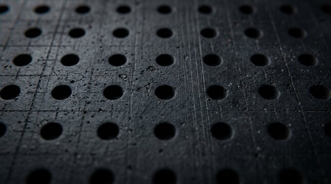 Concrete surface with hole pattern features weathered dark texture.