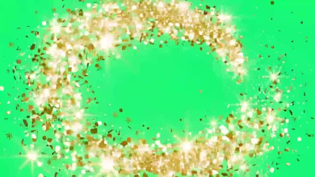 Golden glitter particle on green screen background.