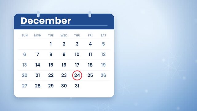 December Calendar with Red Circle Marking December 24 and 25