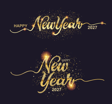 Happy New Year 2027 - Colorful Lettering Typography Logo Design Elements Vector Background Illustration Set