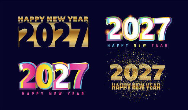 Happy New Year 2027 - Colorful Lettering Typography Logo Design Elements Vector Background Illustration Set
