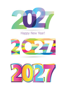 Happy New Year 2027 - Colorful Lettering Typography Logo Design Elements Vector Background Illustration Set