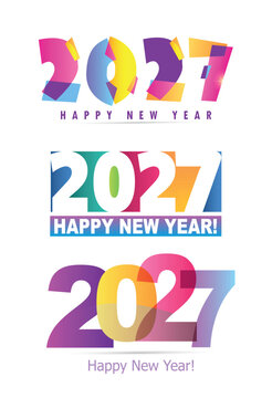 Happy New Year 2027 - Colorful Lettering Typography Logo Design Elements Vector Background Illustration Set