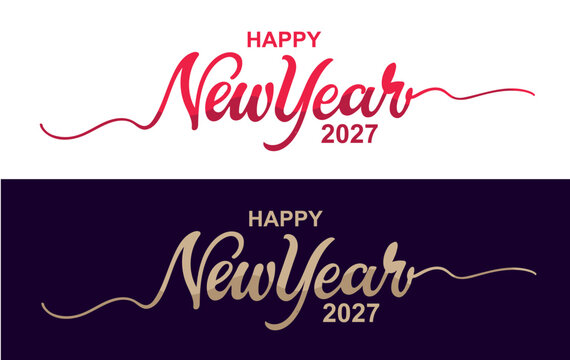 Happy New Year 2027 - Colorful Lettering Typography Logo Design Elements Vector Background Illustration Set
