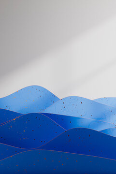 3D Minimalist Blue Wave Landscape with Copy Space