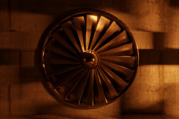 3d rendering of an old rotation turbine illuminated from yellow light © Brilliant Eye